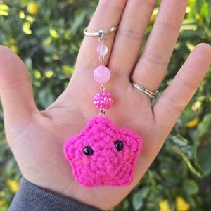 Pink Star Crochet Keychain